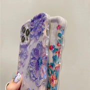 Luxury Laser Blue Light Flowers Phone Case for iPhone 14/13/12/11 Pro Max, 14 Pro, 13 Pro - Shockproof TPU Soft Silicone Cover