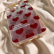 Red Love Heart Fashion Transparent Grip Case for iPhone 15/14/13/12/11 Pro Max, XS/XR/X, 7/8 Plus - TPU Soft Cover