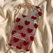 Red Love Heart Fashion Transparent Grip Case for iPhone 15/14/13/12/11 Pro Max, XS/XR/X, 7/8 Plus - TPU Soft Cover